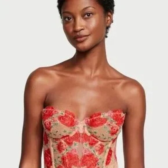 Victoria's Secret Dream Angels Strapless Floral Embroidery Corset Top SZ32DD - Picture 2 of 11